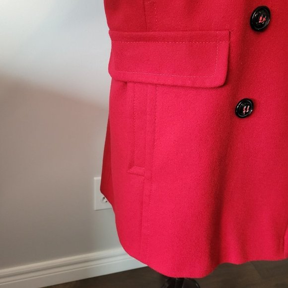 DKNY Red Wool Double Breasted Pea Coat Size 12 - Picture 5 of 12